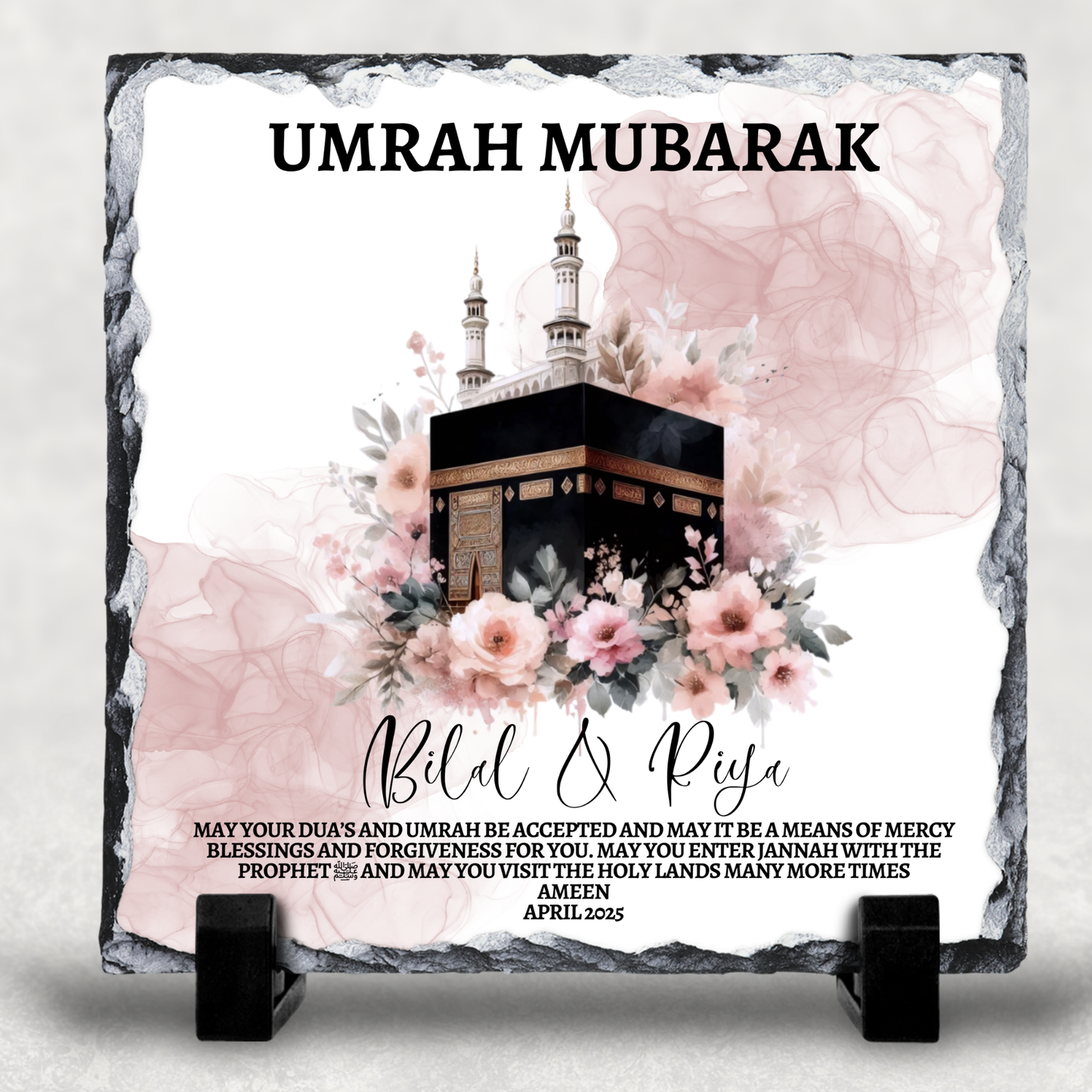 Blush Flowers Personalised Hajj/Umrah Mubarak Slate