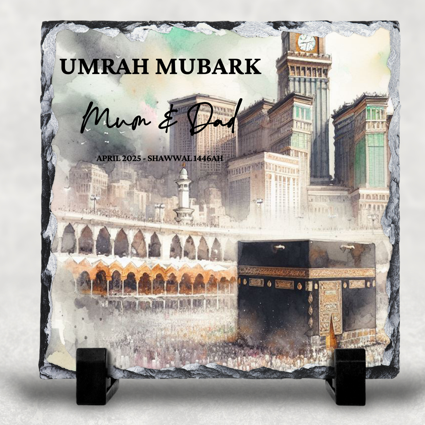 Watercolour Personalised Hajj/Umrah Mubarak Slate