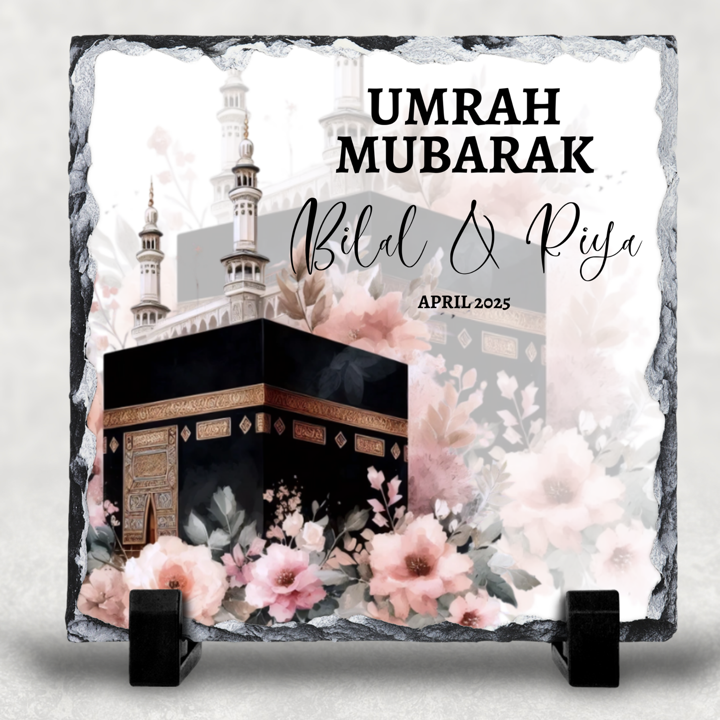 Blush Flowers Personalised Hajj/Umrah Mubarak Slate