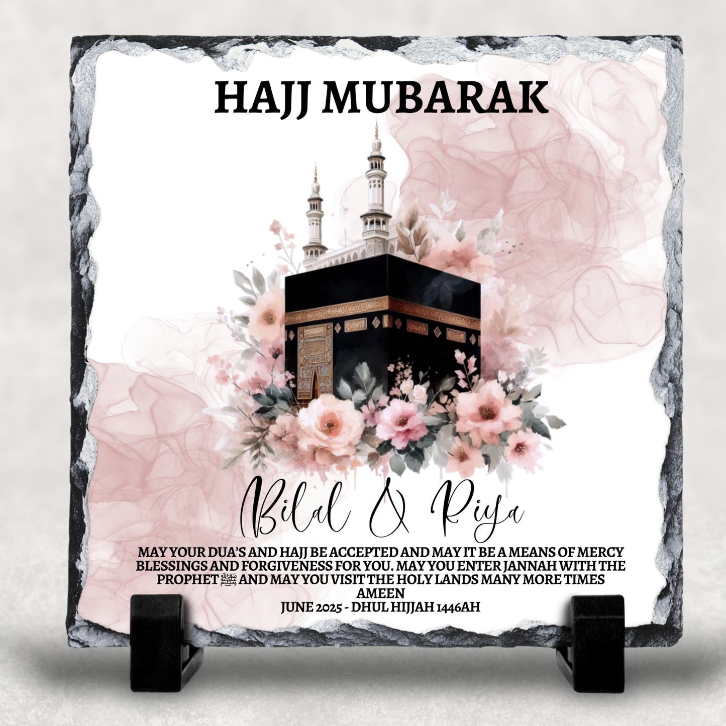 Blush Flowers Personalised Hajj/Umrah Mubarak Slate