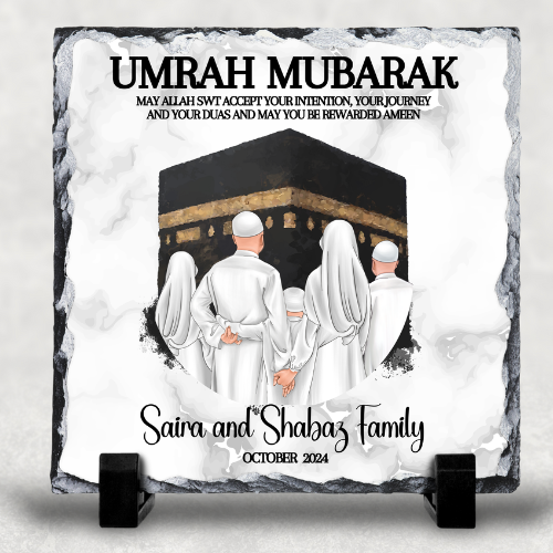 Personalised Hajj Mubarak , Umrah Kaaba and Medina Eid Muslim Gift Slate