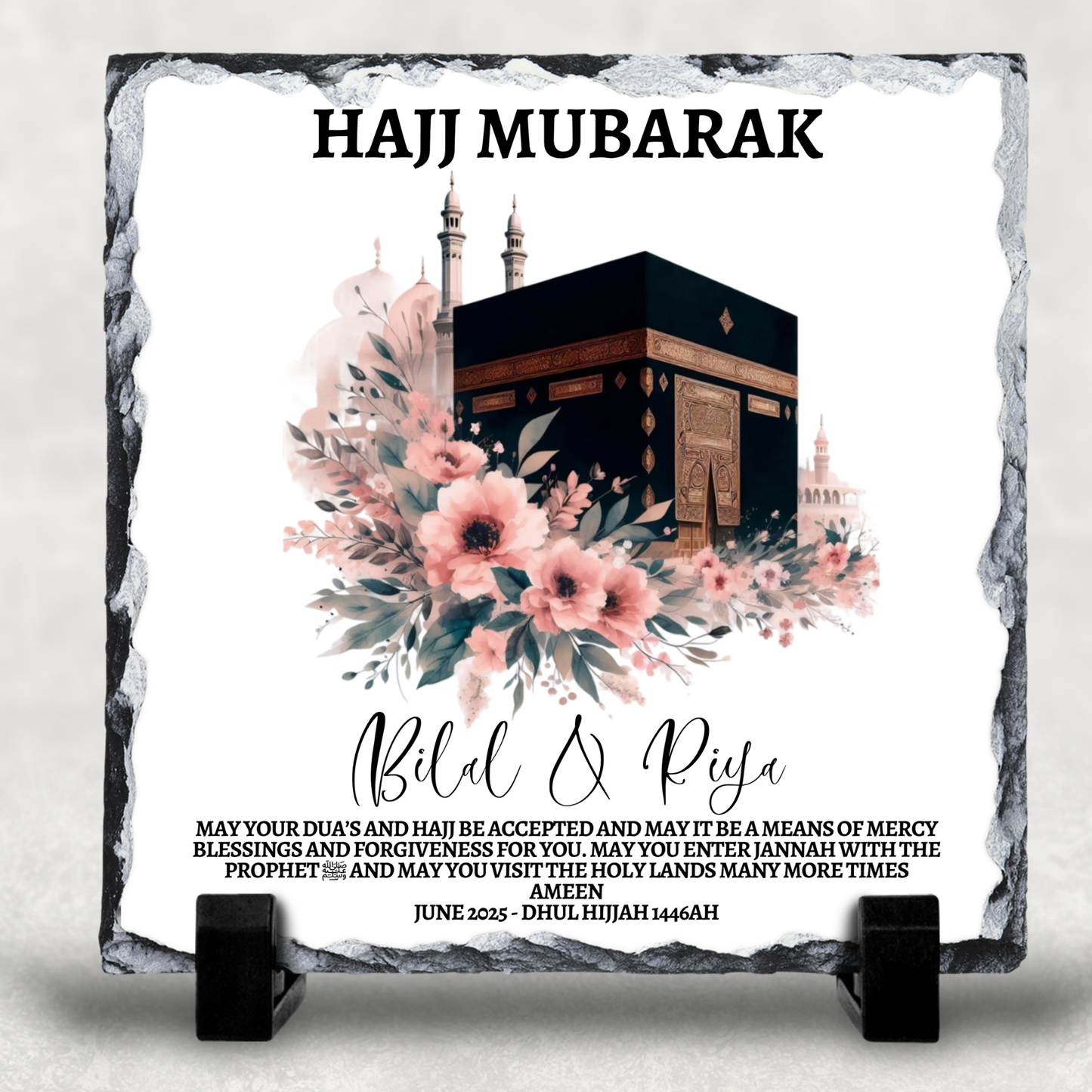 Blush Flowers Personalised Hajj/Umrah Mubarak Slate