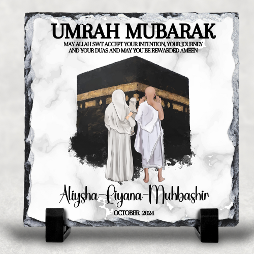 Personalised Hajj Mubarak , Umrah Kaaba and Medina Eid Muslim Gift Slate
