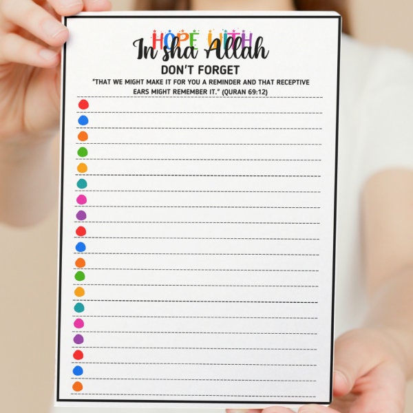 Hope with In Sha Allah A6 notepad - to do lists - Islamic gifts