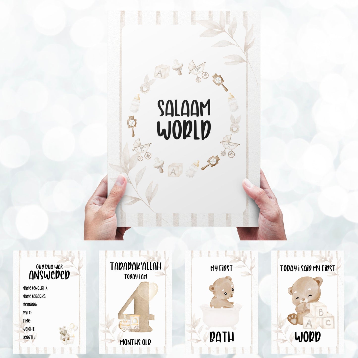 Islamic Bear Miletone Cards - muslim baby girls and boys - islamic gifting - new and expectant parent gifting - baby gifitng