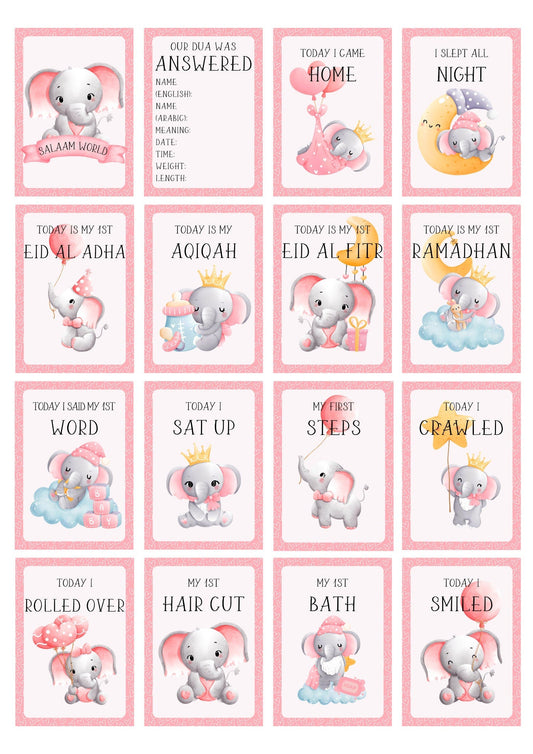 Islamic Baby Elephants Milestones - muslim baby girls and boys - islamic gifting - new and expectant parent gifting - baby gifitng My Store