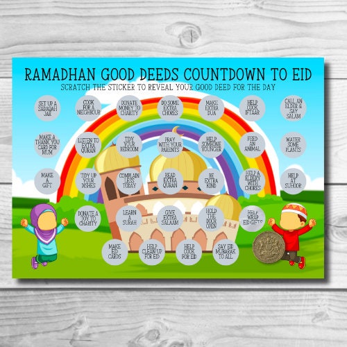 Ramadan / Eid Good Deed Tracker Scratch off Stickers Muslim A4 Chart Journal Childrens Reward Chart and Sadaqah