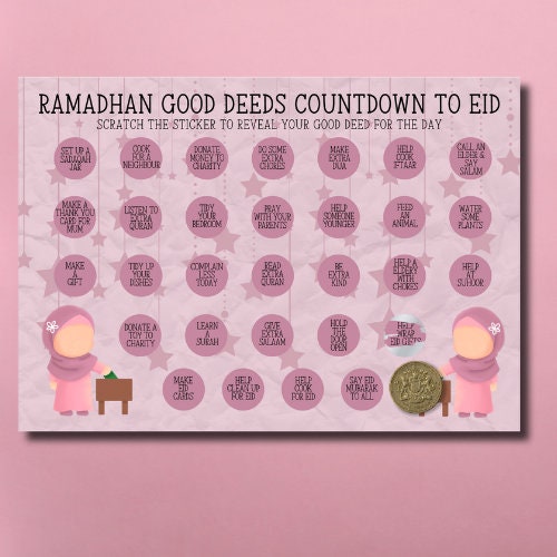 Ramadan / Eid Good Deed Tracker Scratch off Stickers Muslim A4 Chart Journal Childrens Reward Chart and Sadaqah My Store
