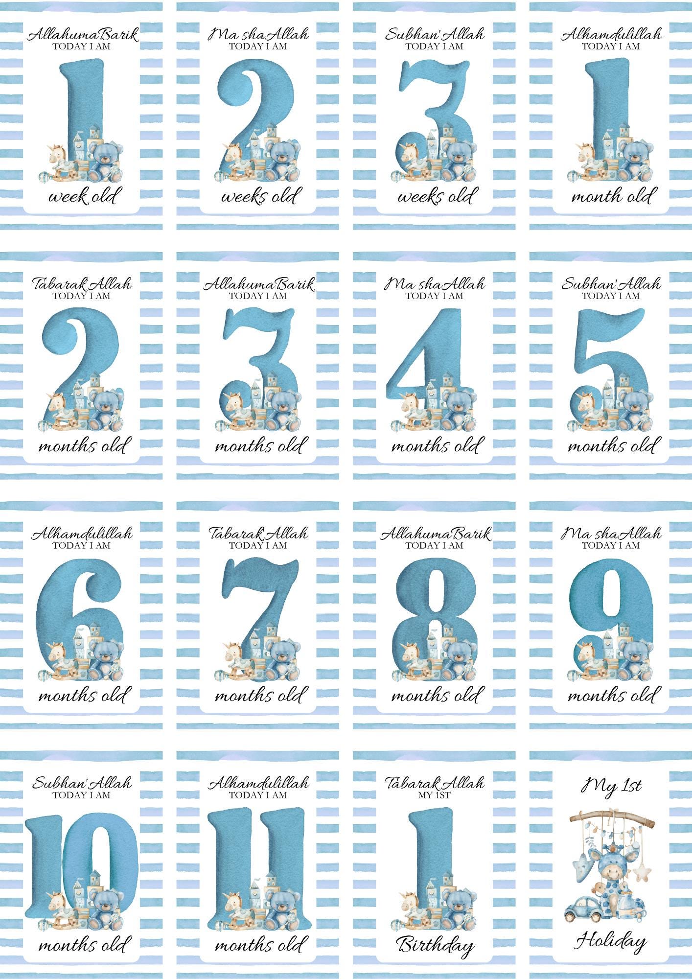 Islamic Milestone Cards - Muslim baby girls and boys - Islamic gifting - new and expectant parent gifting - baby gifting