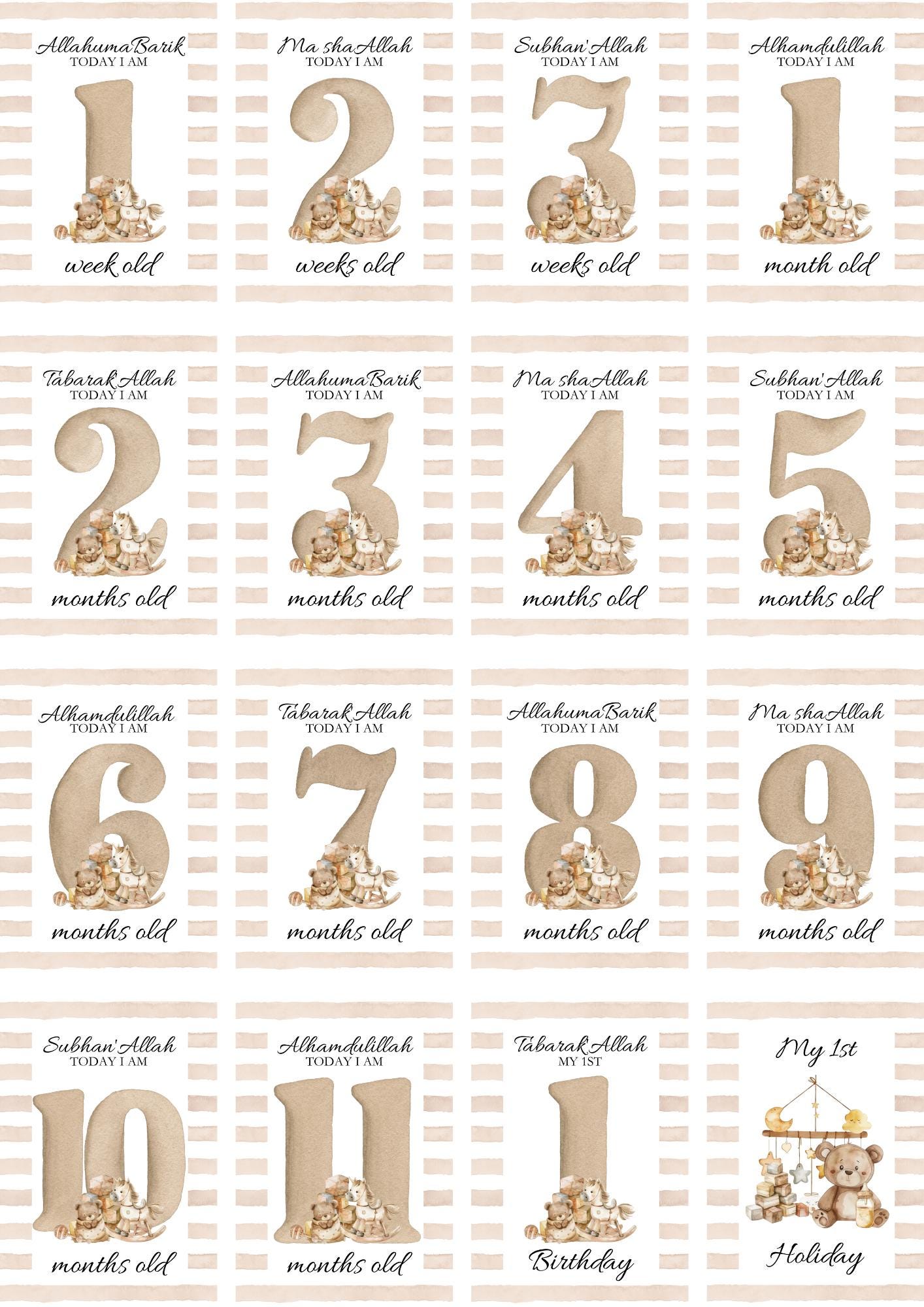 Islamic Milestone Cards - Muslim baby girls and boys - Islamic gifting - new and expectant parent gifting - baby gifting