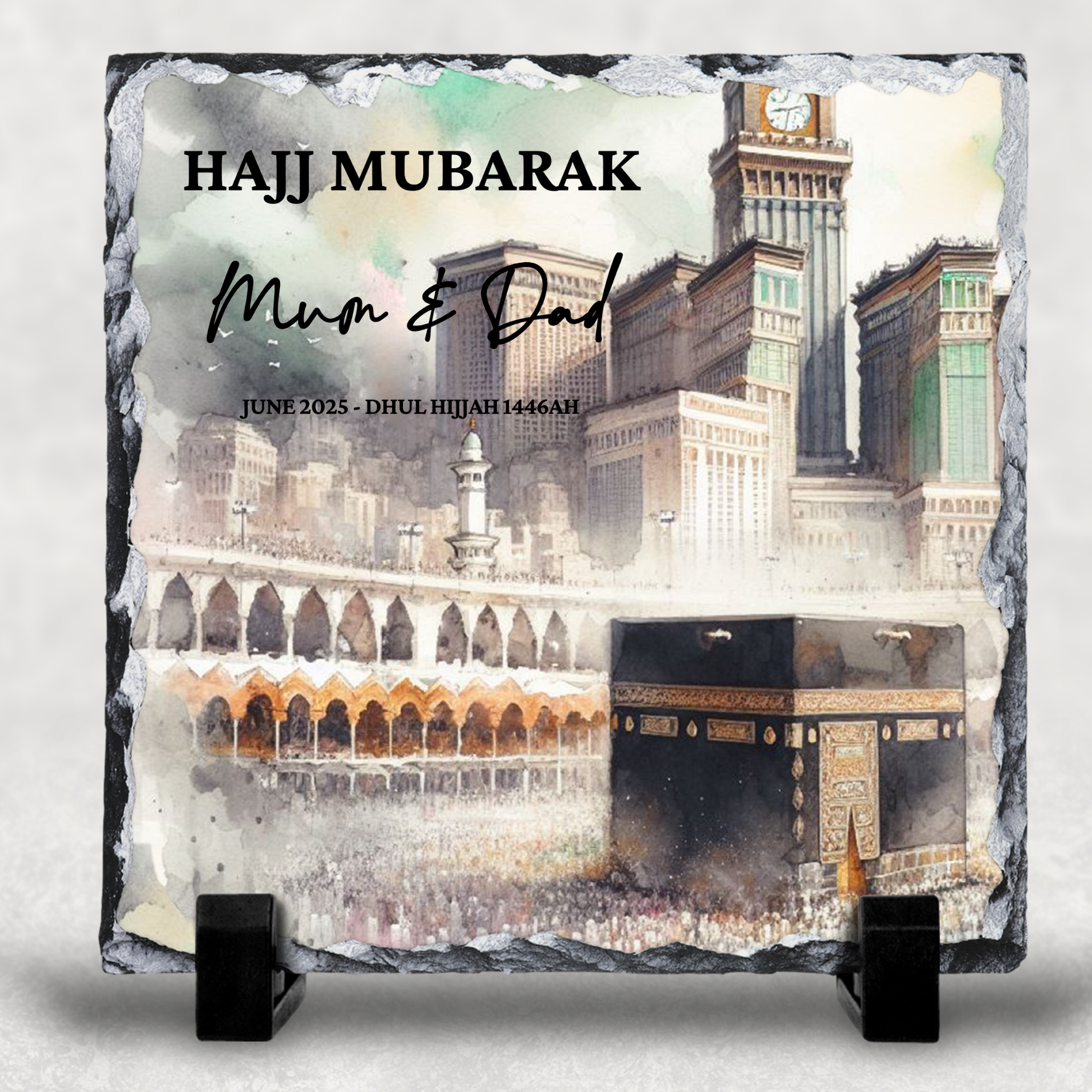 Watercolour Personalised Hajj/Umrah Mubarak Slate My Store