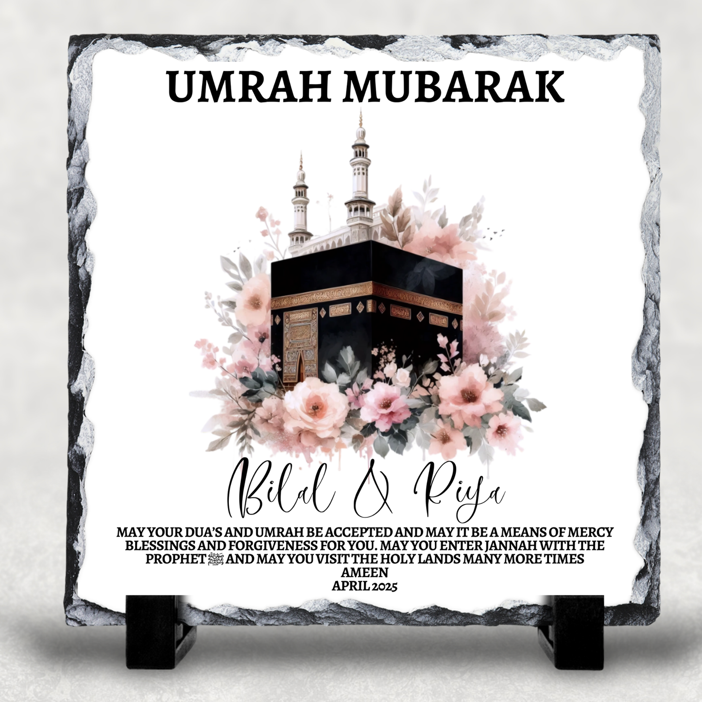 Blush Flowers Personalised Hajj/Umrah Mubarak Slate