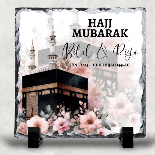 Blush Flowers Personalised Hajj/Umrah Mubarak Slate