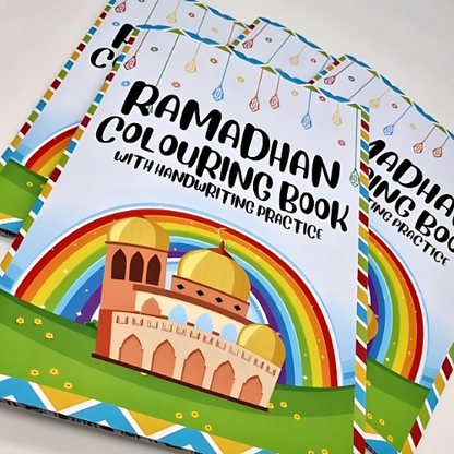 Ramadan Muslim children's colouring book with handwriting practice