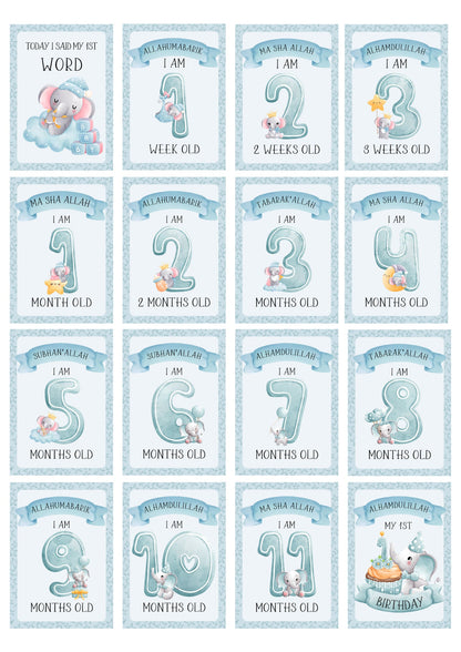 Islamic Baby Elephants Milestones - muslim baby girls and boys - islamic gifting - new and expectant parent gifting - baby gifitng My Store