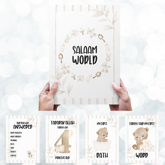 Islamic Bear Miletone Cards - muslim baby girls and boys - islamic gifting - new and expectant parent gifting - baby gifitng