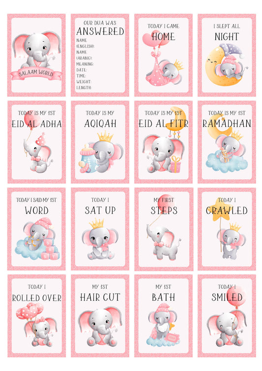 Islamic Baby Elephants Milestones - muslim baby girls and boys - islamic gifting - new and expectant parent gifting - baby gifitng