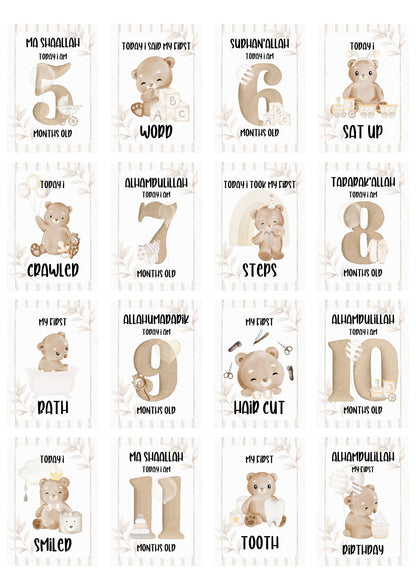 Islamic Bear Miletone Cards - muslim baby girls and boys - islamic gifting - new and expectant parent gifting - baby gifitng My Store
