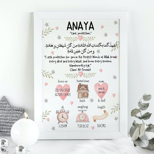 Islamic Protection Dua New Baby Gift Print