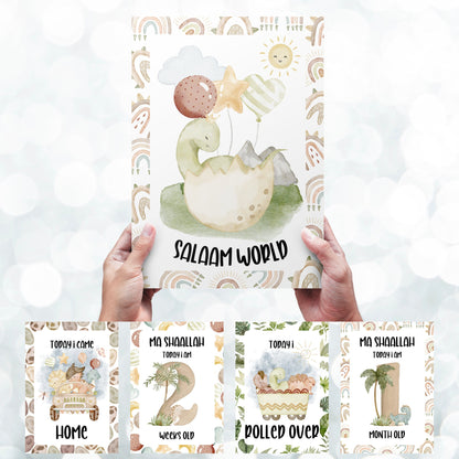 Islamic Dinosaur Miletone Cards - muslim baby girls and boys - islamic gifting - new and expectant parent gifting - baby gifitng My Store
