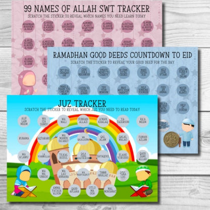 Ramadan / Eid Good Deed Tracker Scratch off Stickers Muslim A4 Chart Journal Childrens Reward Chart and Sadaqah