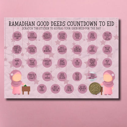 Ramadan / Eid Good Deed Tracker Scratch off Stickers Muslim A4 Chart Journal Childrens Reward Chart and Sadaqah