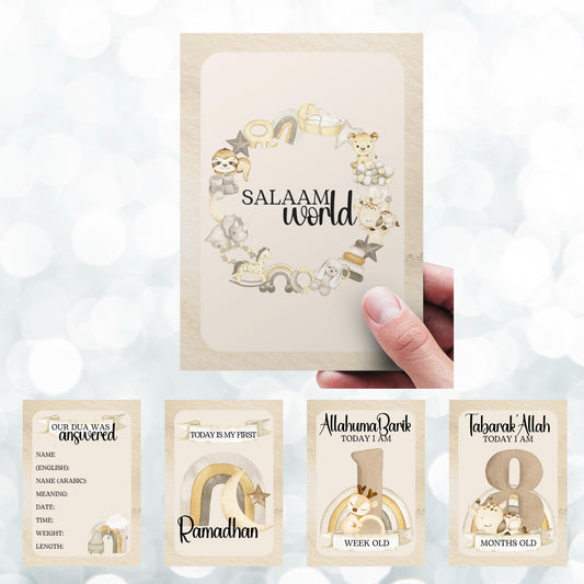 Islamic Animal Milestone Cards - muslim baby girls and boys - islamic gifting - new and expectant parent gifting - baby gifitng