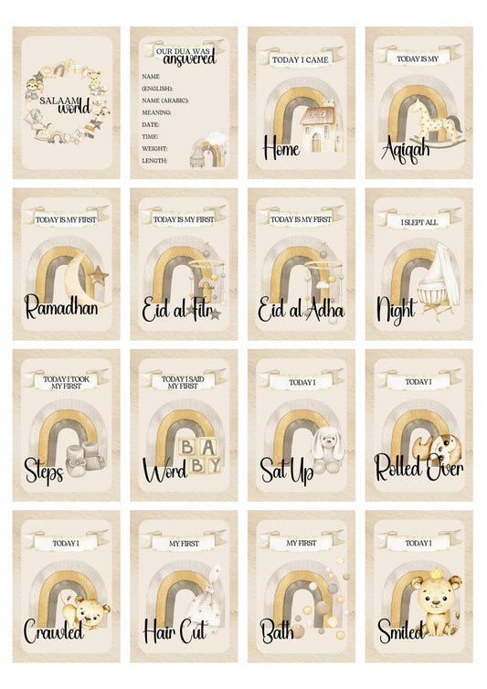 Islamic Animal Milestone Cards - muslim baby girls and boys - islamic gifting - new and expectant parent gifting - baby gifitng