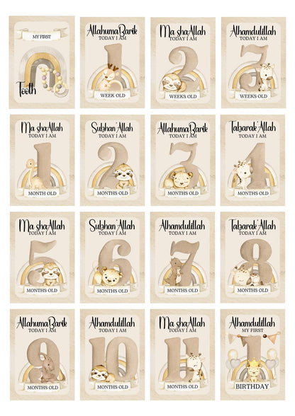 Islamic Animal Milestone Cards - muslim baby girls and boys - islamic gifting - new and expectant parent gifting - baby gifitng My Store
