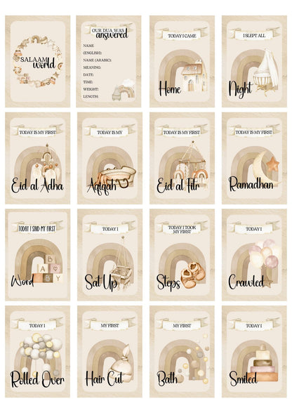 Islamic No Face Milestone Cards - muslim baby girls - islamic gifting - new and expectant parent gifting My Store
