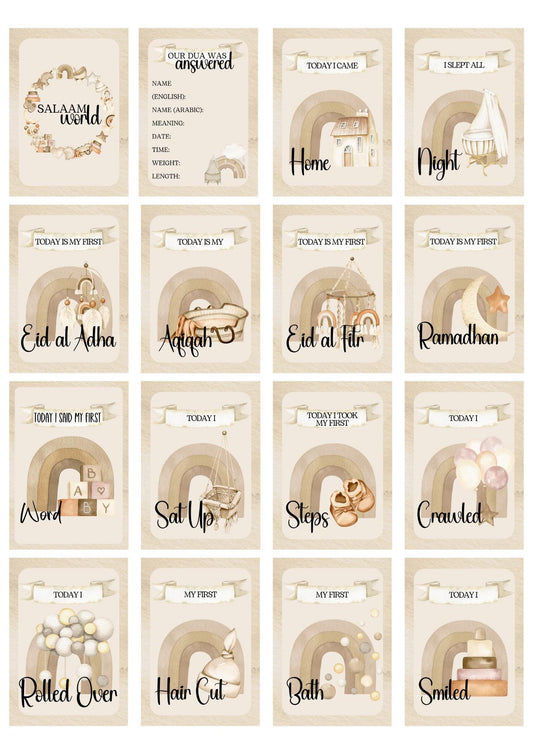 Islamic No Face Milestone Cards - muslim baby girls - islamic gifting - new and expectant parent gifting