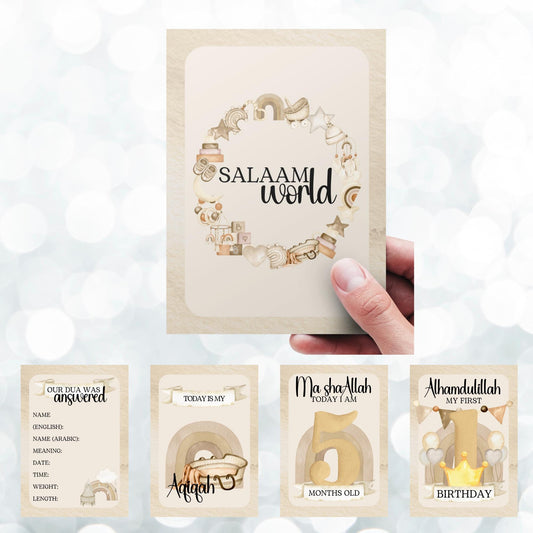 Islamic No Face Milestone Cards - muslim baby girls - islamic gifting - new and expectant parent gifting