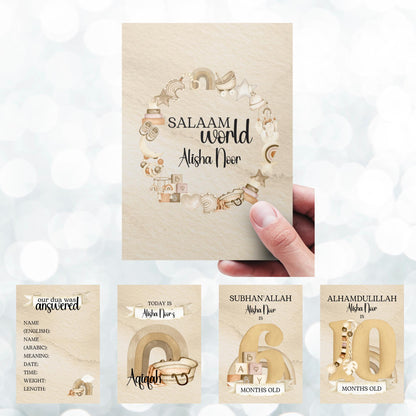 Personalised Islamic No Face Milestone Cards - muslim baby girls - islamic gifting - new and expectant parent gifting My Store