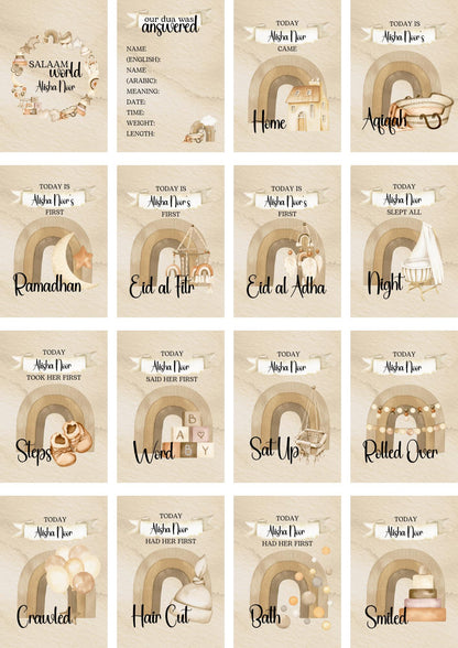Personalised Islamic No Face Milestone Cards - muslim baby girls - islamic gifting - new and expectant parent gifting My Store