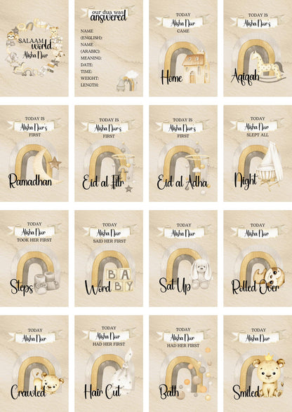 Personalised Islamic Animal Milestone Cards - muslim baby girls - islamic gifting - new and expectant parent gifting My Store