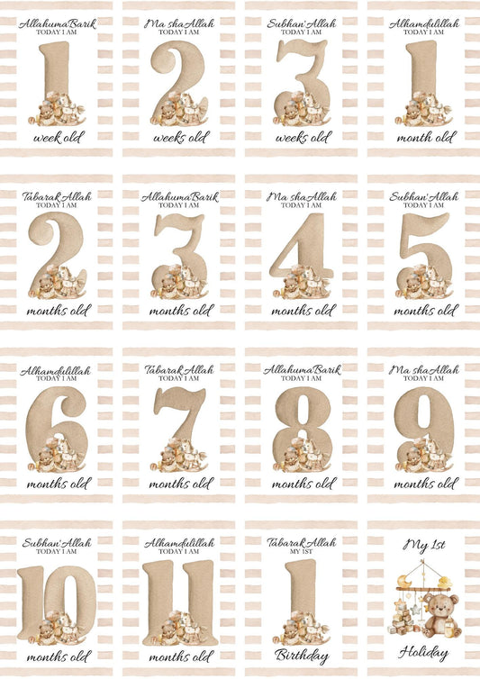 Islamic Milestone Cards - Muslim baby girls and boys - Islamic gifting - new and expectant parent gifting - baby gifting